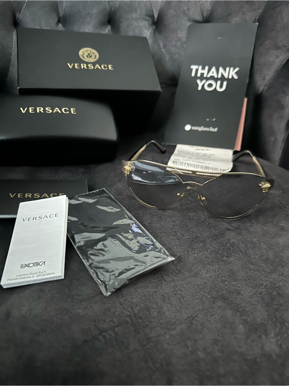 Versace Gold Frame Sunglasses with Gray Gradient Lenses